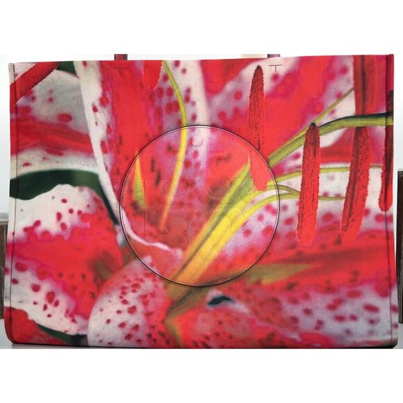 Tory Burch Bold Pink Lily Nylon Leather Large Tote Bag NWT - Picture 2 of 7